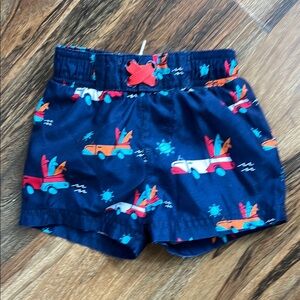 Kids' Navy Swim Shorts with Car Print